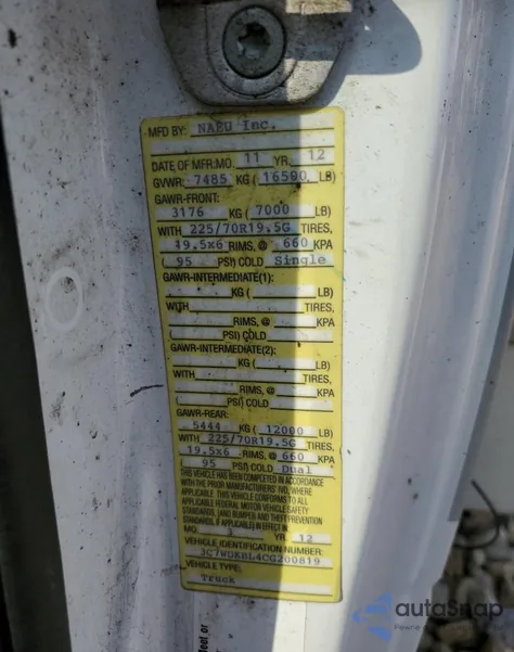 2012 Dodge Ram 4500 St z USA, uszkodzony, nr VIN 3C7WDKBL4CG200819